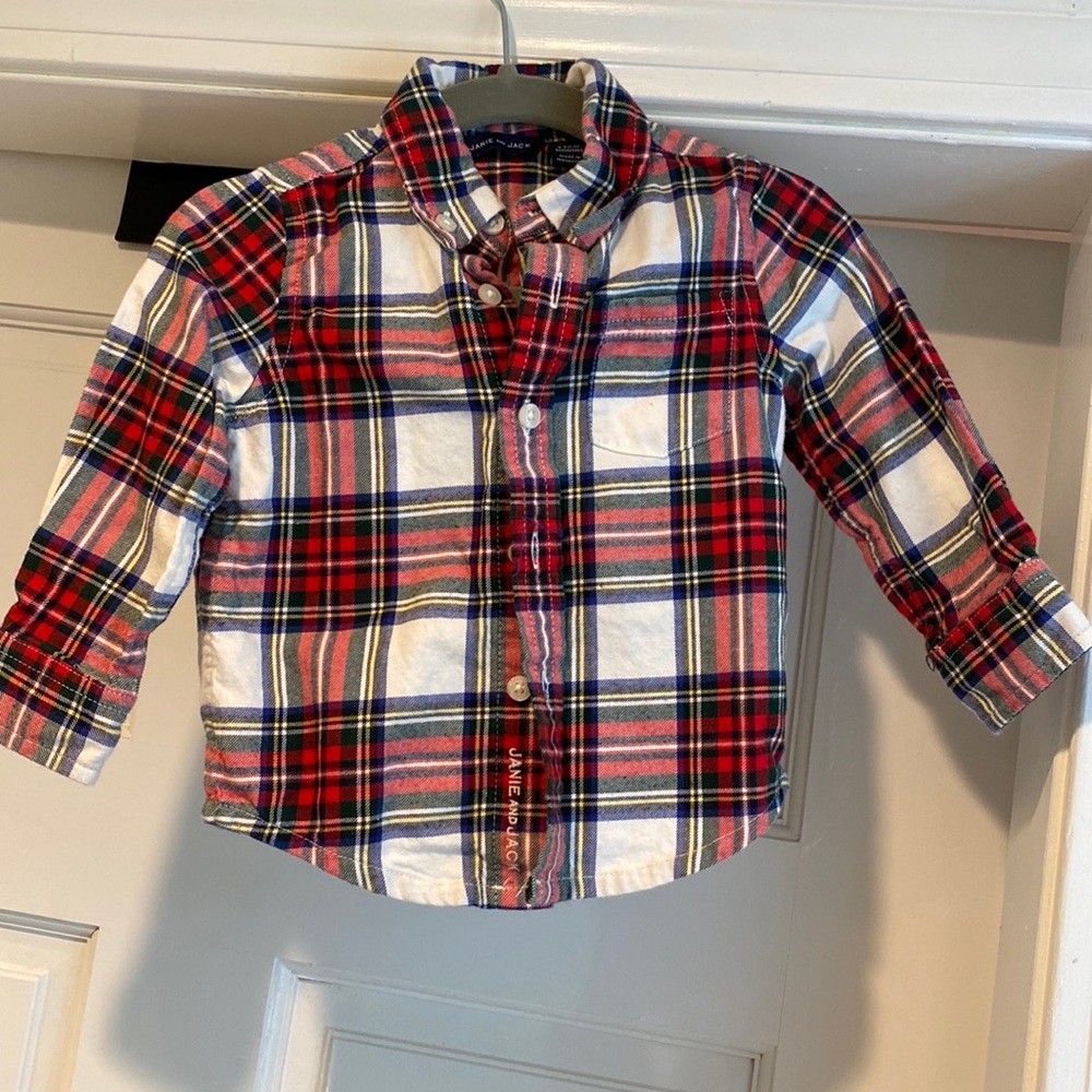 Janie and jack plaid button up- 6-12 months
